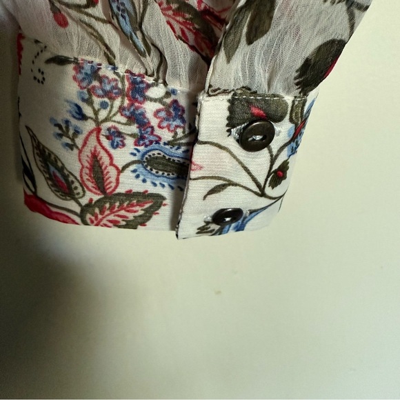 Zara Sheer Long Sleeve Floral White Collar Button Down Blouse Top Size Small - Picture 6 of 12